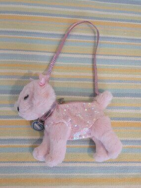 Poochie & Co Plush Dog Purse Pink Sequins Metallic Collar Lucy Name Tag Y2K